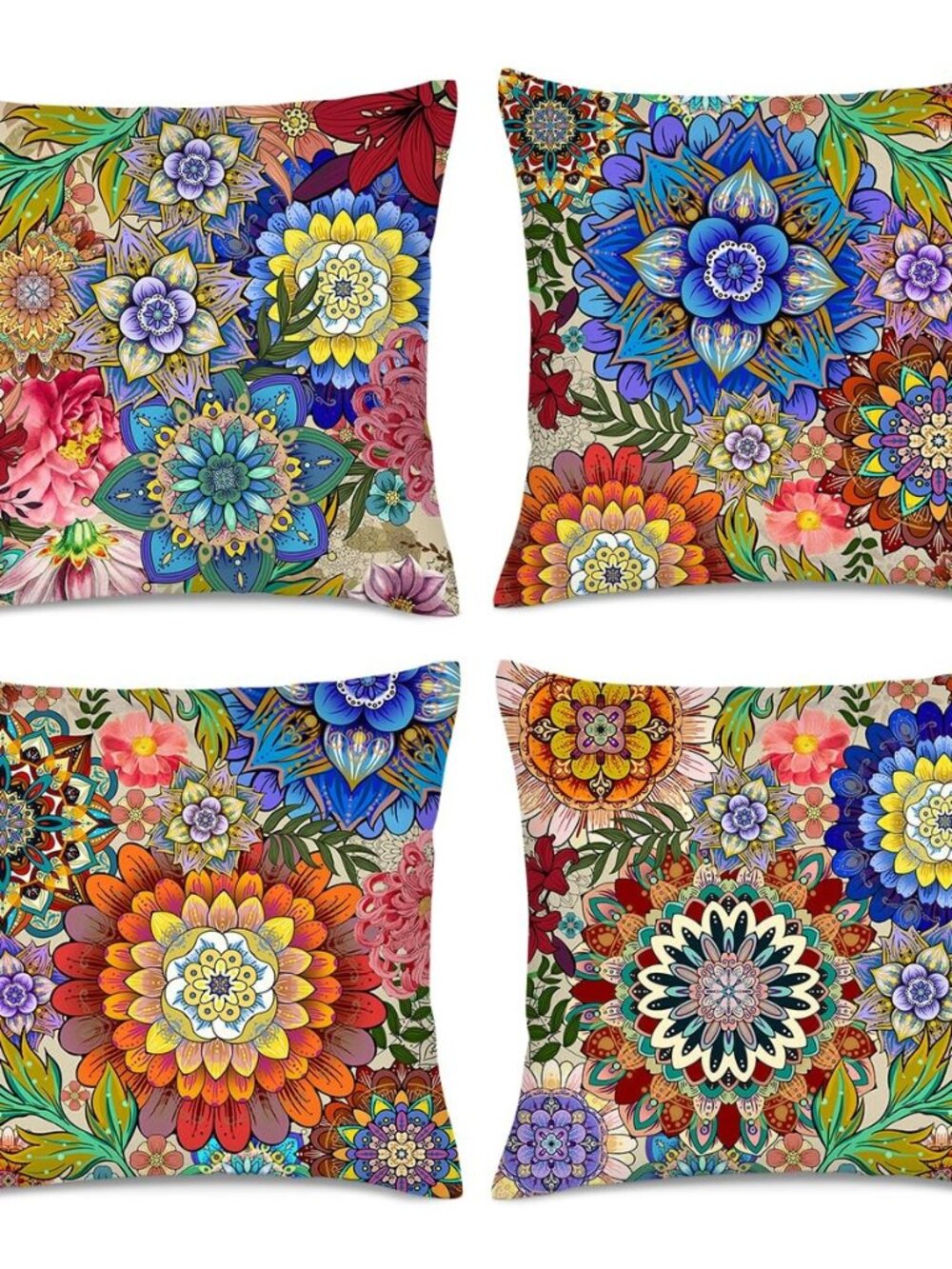 Boho Floral Throw Pillows Covers 18x18 in Colorful Flower Set of 4